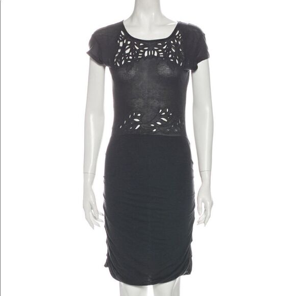 Maje Lace Mesh Eyelet Charcoal Bodycon Dress - Picture 1 of 14